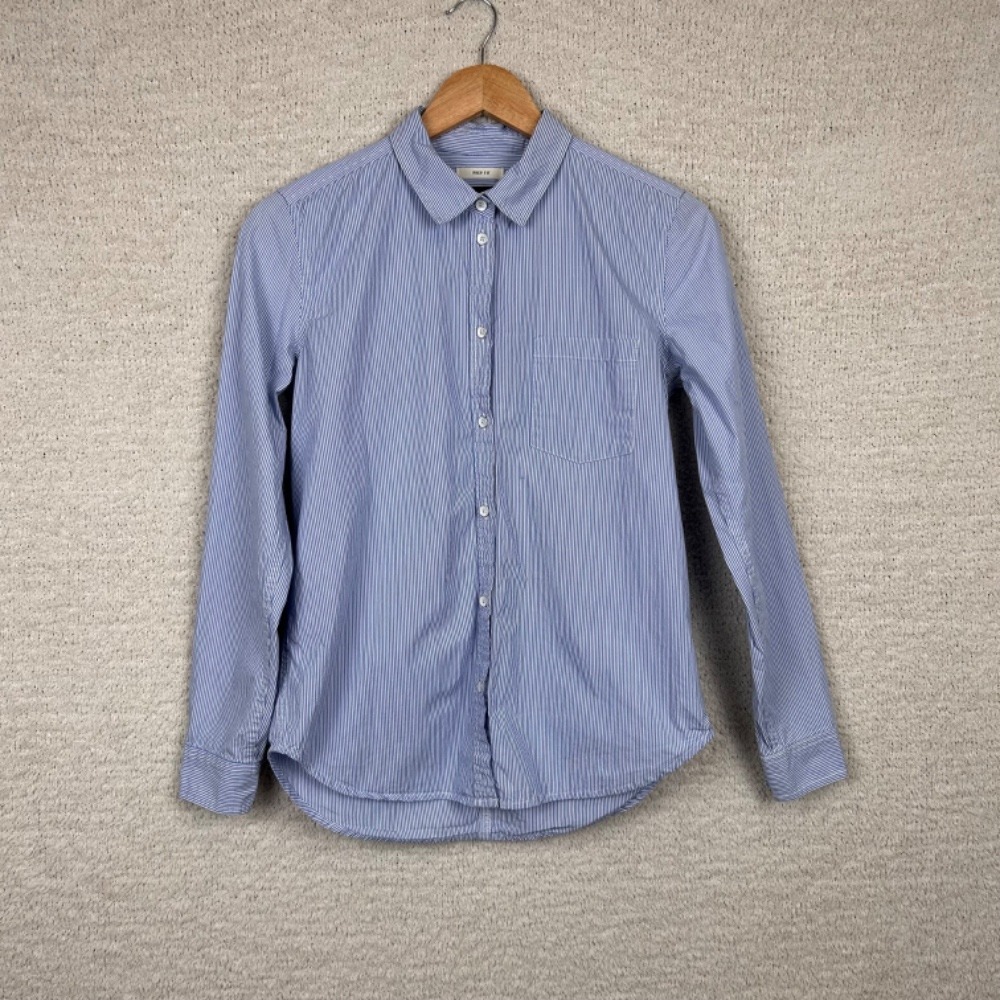 American Eagle Outfitters Shirt XS Blue White Striped Long Sleeves Button Up Top